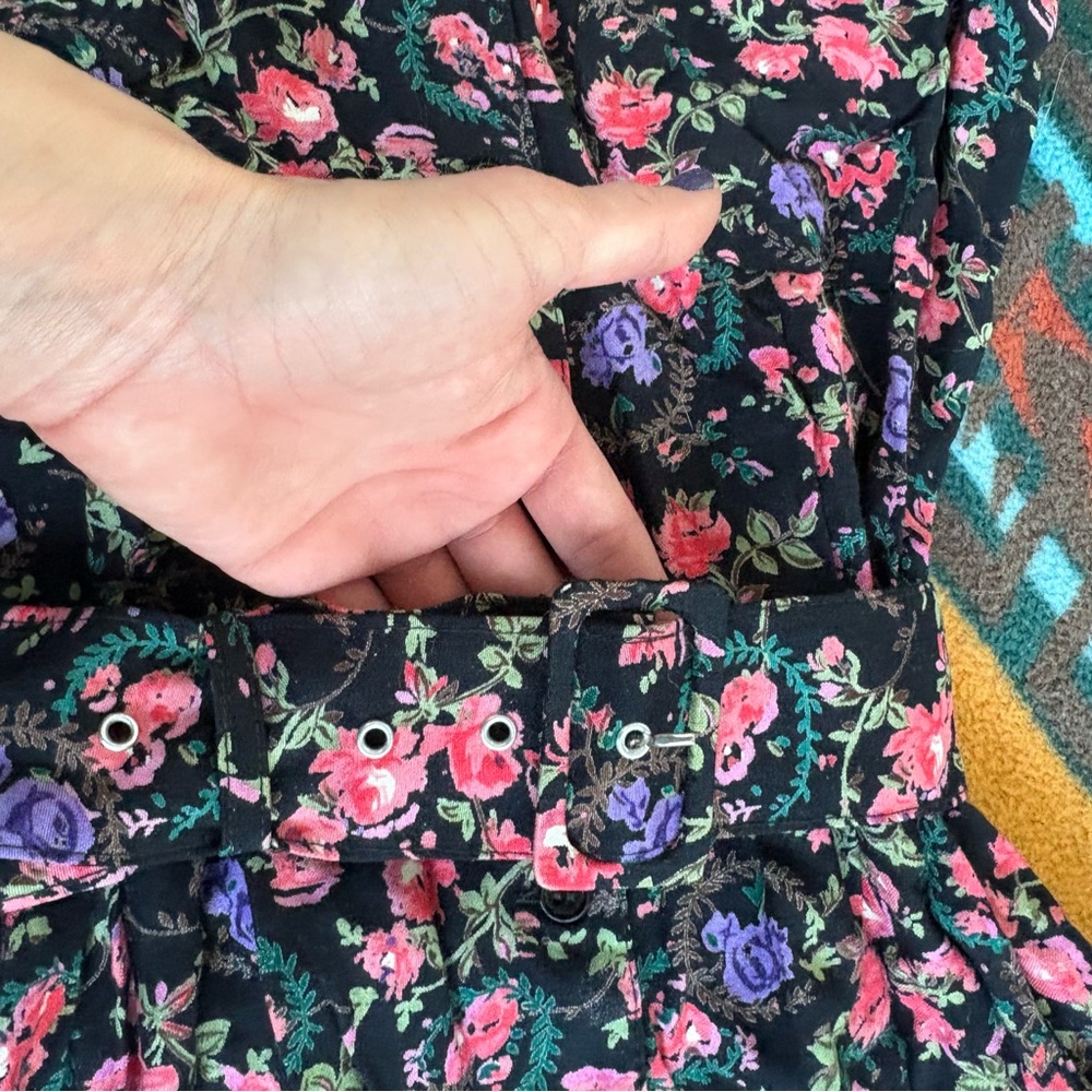 Vintage 80s collared button-down floral print dress with matching belt Excellent - Picture 4 of 6